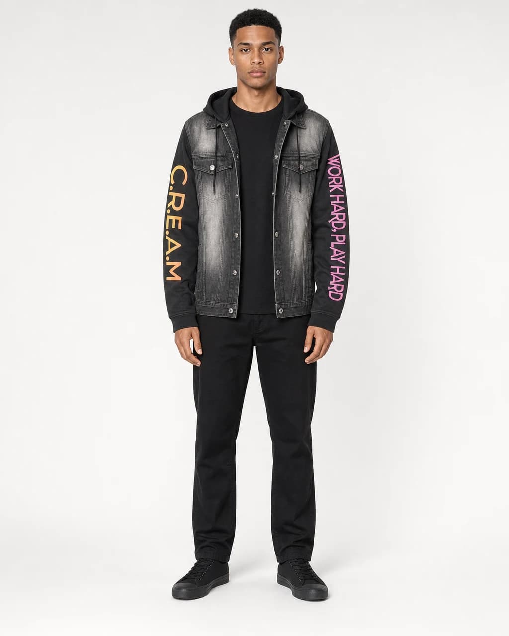 C.R.E.A.M Style Denim Jacket — Black Hooded